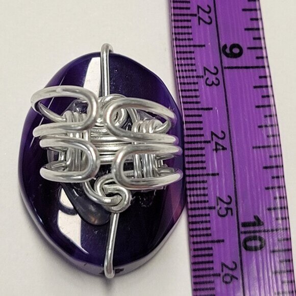Purple Agate Oval Ring Adjustable Band - Picture 7 of 10